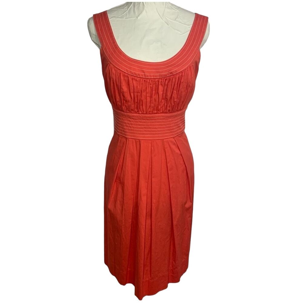 Orange Sleeveless Midi Sun Dress L Pleated Feminine Lightweight Flattering Y2K